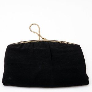 Vintage Harry Levine Black Satin Clutch with Coin Purse Evening Purse